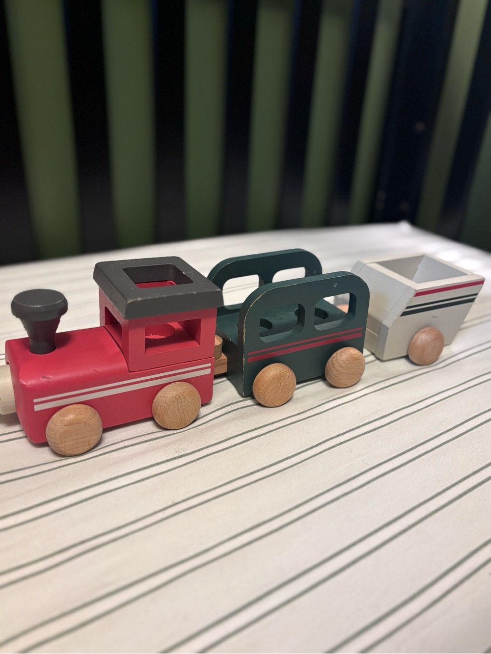 Wooden Pull-Along Toy Train - Red, Green & White HEARTH & HAND